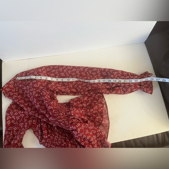 SHEIN Womens Top Boho  V Neck Floral Size L Long Sleeve Ruffle Hem, Shirred, - Picture 10 of 13